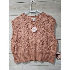 NWT Sincerely Jules Cropped Crew Neck Pullover Cable Knit Sweater Vest Size M
